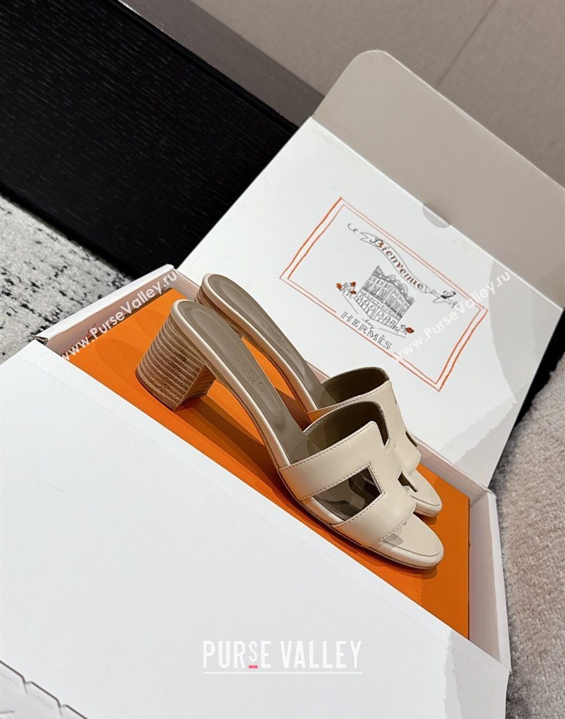 Hermes Classic Oasis Heel Slides Sandal 4.5cm in Shiny Calfskin Beige 12 2025 0606 (MD-250606109)