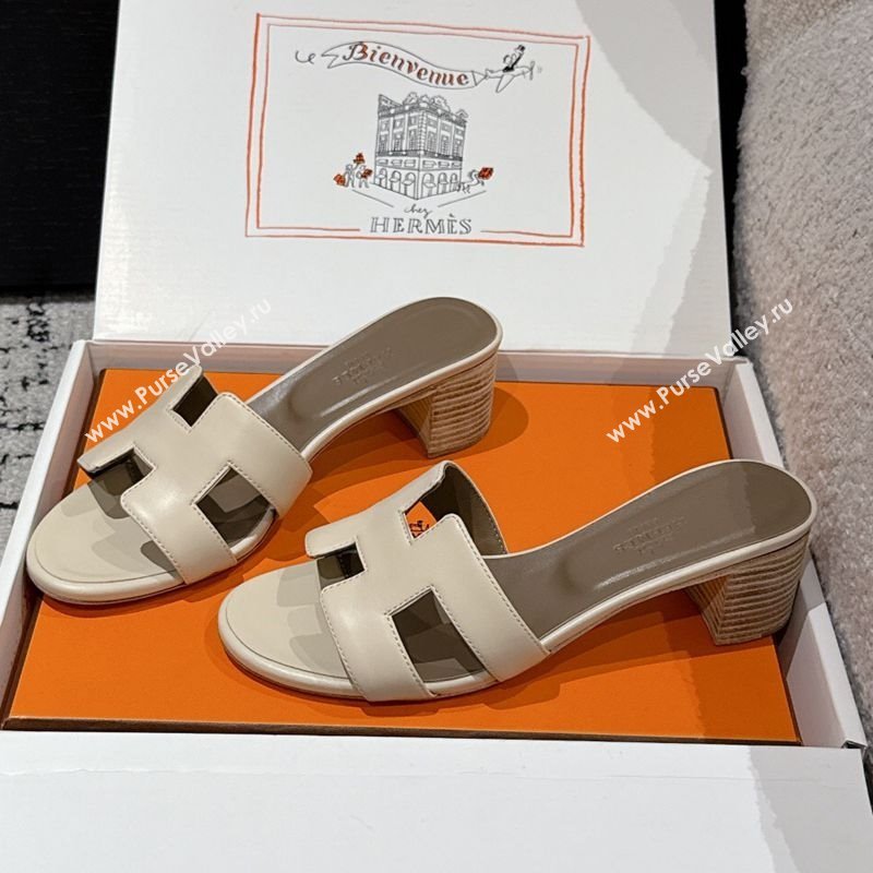 Hermes Classic Oasis Heel Slides Sandal 4.5cm in Shiny Calfskin Beige 12 2025 0606 (MD-250606109)