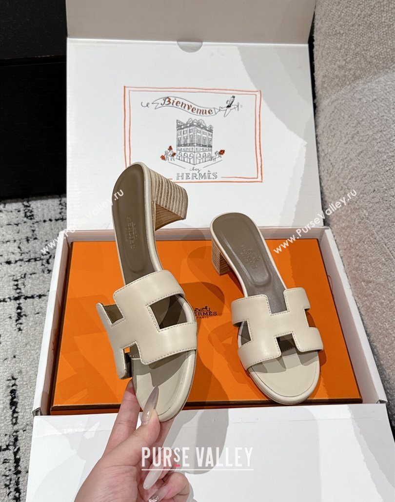 Hermes Classic Oasis Heel Slides Sandal 4.5cm in Shiny Calfskin Beige 12 2025 0606 (MD-250606109)