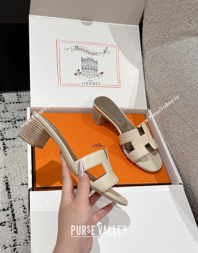 Hermes Classic Oasis Heel Slides Sandal 4.5cm in Shiny Calfskin Beige 12 2025 0606 (MD-250606109)