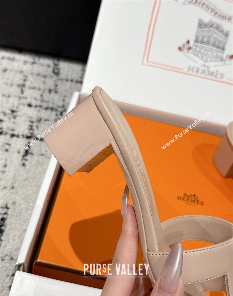 Hermes Classic Oasis Heel Slides Sandal 4.5cm in Shiny Calfskin Beige 13 2025 0606 (MD-250606110)