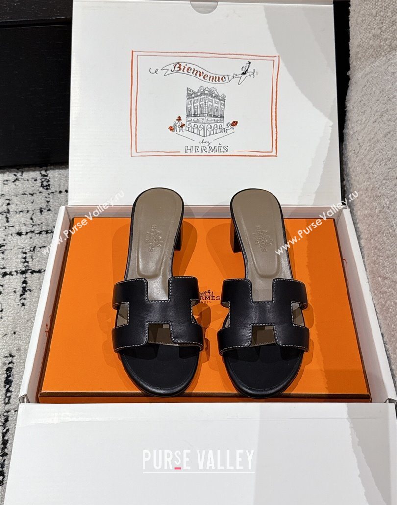 Hermes Classic Oasis Heel Slides Sandal 4.5cm in Shiny Calfskin Black 14 2025 0606 (MD-250606111)
