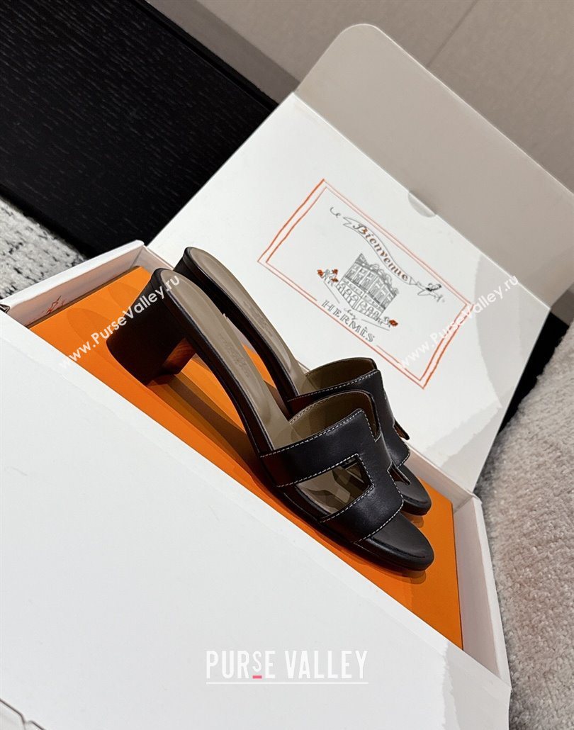 Hermes Classic Oasis Heel Slides Sandal 4.5cm in Shiny Calfskin Black 14 2025 0606 (MD-250606111)