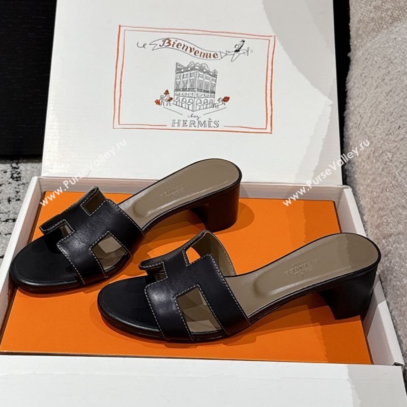 Hermes Classic Oasis Heel Slides Sandal 4.5cm in Shiny Calfskin Black 14 2025 0606 (MD-250606111)