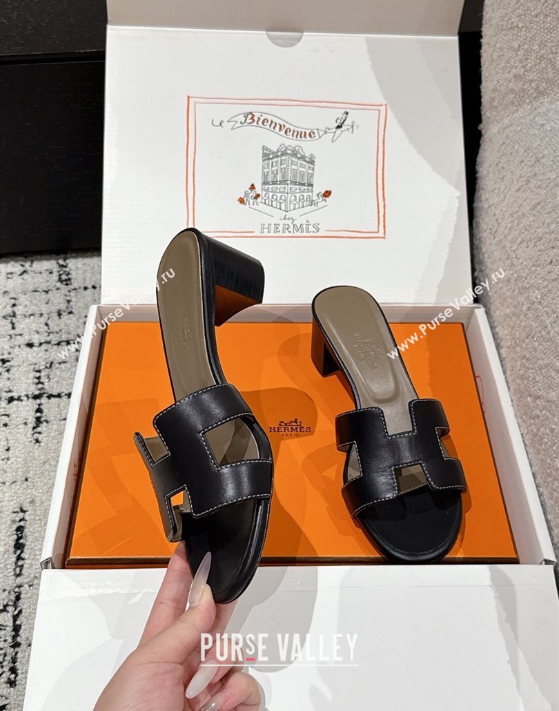 Hermes Classic Oasis Heel Slides Sandal 4.5cm in Shiny Calfskin Black 14 2025 0606 (MD-250606111)
