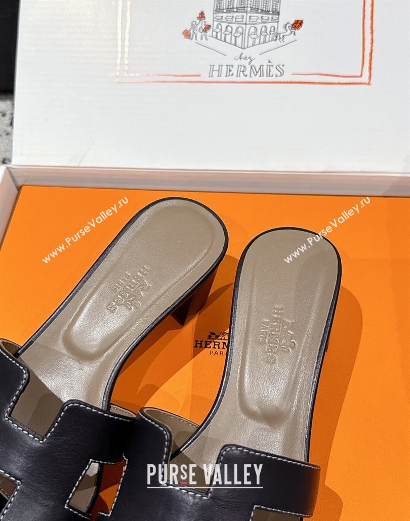 Hermes Classic Oasis Heel Slides Sandal 4.5cm in Shiny Calfskin Black 14 2025 0606 (MD-250606111)