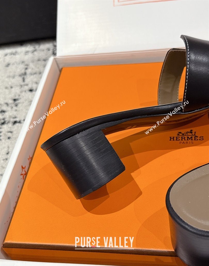 Hermes Classic Oasis Heel Slides Sandal 4.5cm in Shiny Calfskin Black 14 2025 0606 (MD-250606111)