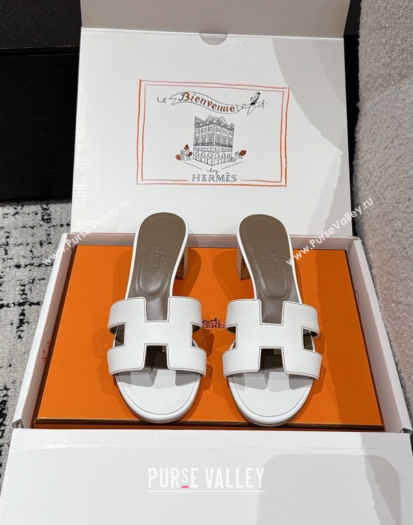 Hermes Classic Oasis Heel Slides Sandal 4.5cm in Shiny Calfskin White 15 2025 0606 (MD-250606112)