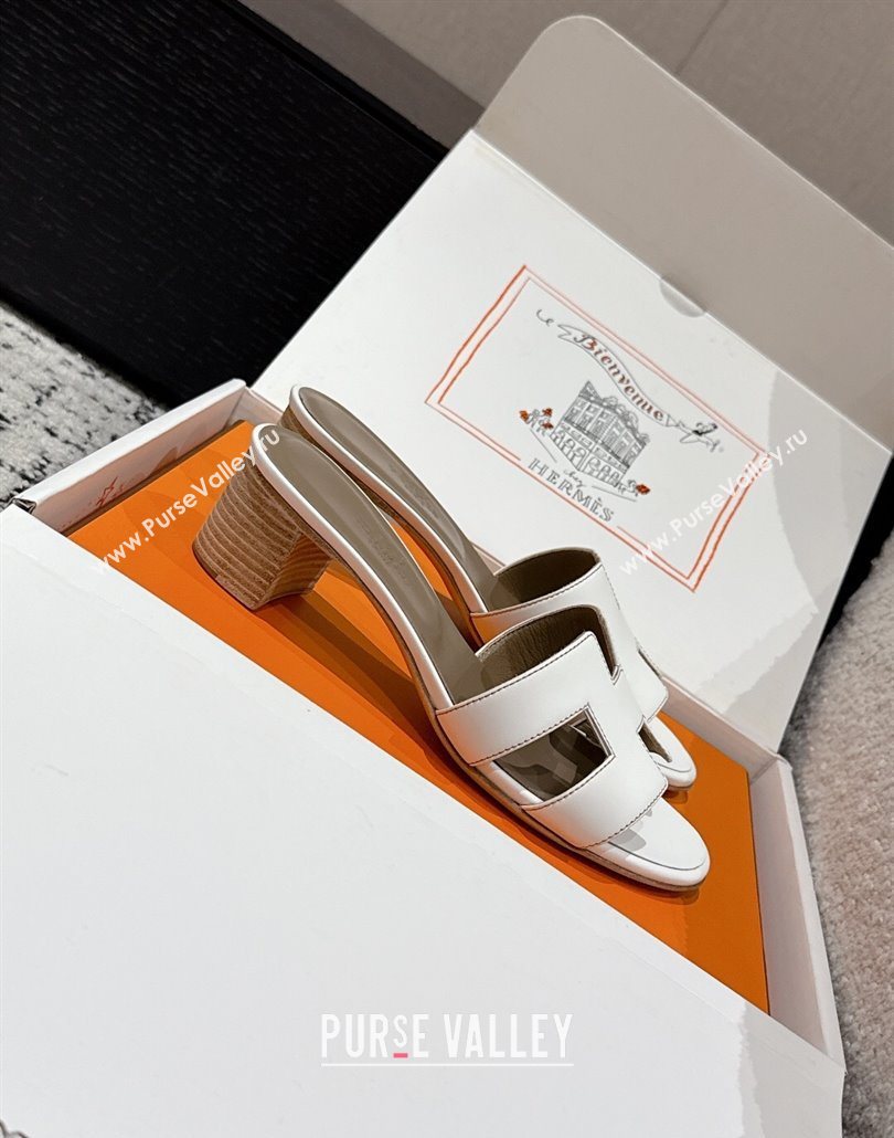 Hermes Classic Oasis Heel Slides Sandal 4.5cm in Shiny Calfskin White 15 2025 0606 (MD-250606112)