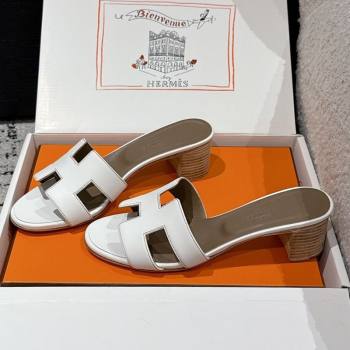 Hermes Classic Oasis Heel Slides Sandal 4.5cm in Shiny Calfskin White 15 2025 0606 (MD-250606112)