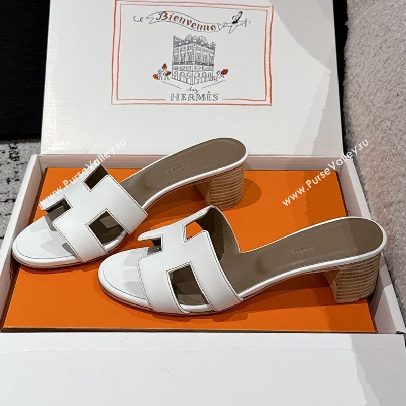 Hermes Classic Oasis Heel Slides Sandal 4.5cm in Shiny Calfskin White 15 2025 0606 (MD-250606112)