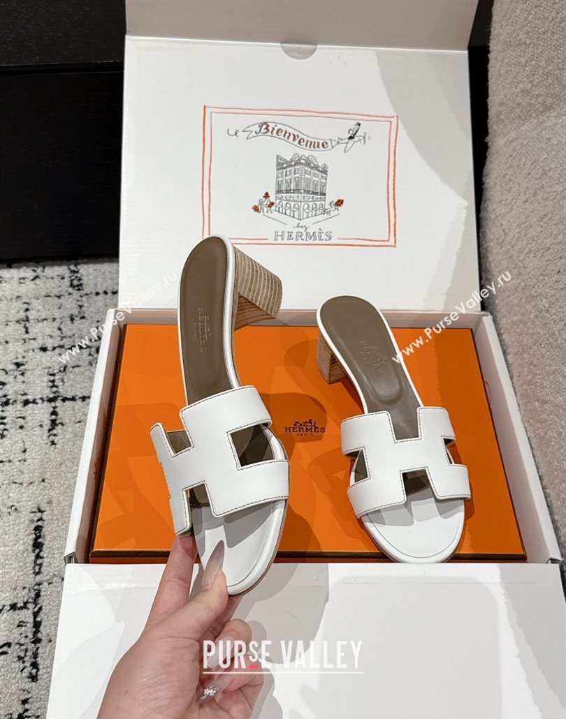 Hermes Classic Oasis Heel Slides Sandal 4.5cm in Shiny Calfskin White 15 2025 0606 (MD-250606112)