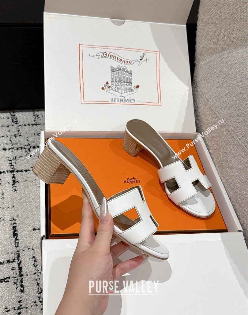 Hermes Classic Oasis Heel Slides Sandal 4.5cm in Shiny Calfskin White 15 2025 0606 (MD-250606112)