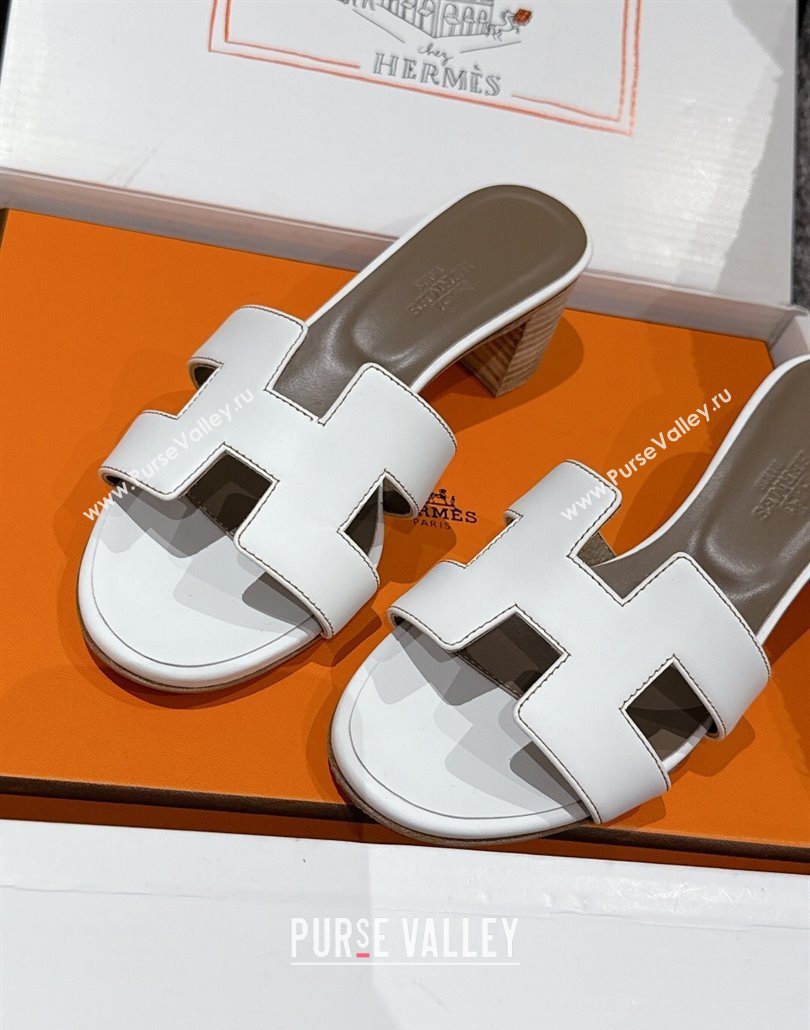 Hermes Classic Oasis Heel Slides Sandal 4.5cm in Shiny Calfskin White 15 2025 0606 (MD-250606112)