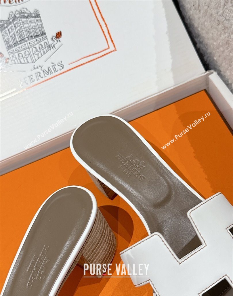 Hermes Classic Oasis Heel Slides Sandal 4.5cm in Shiny Calfskin White 15 2025 0606 (MD-250606112)