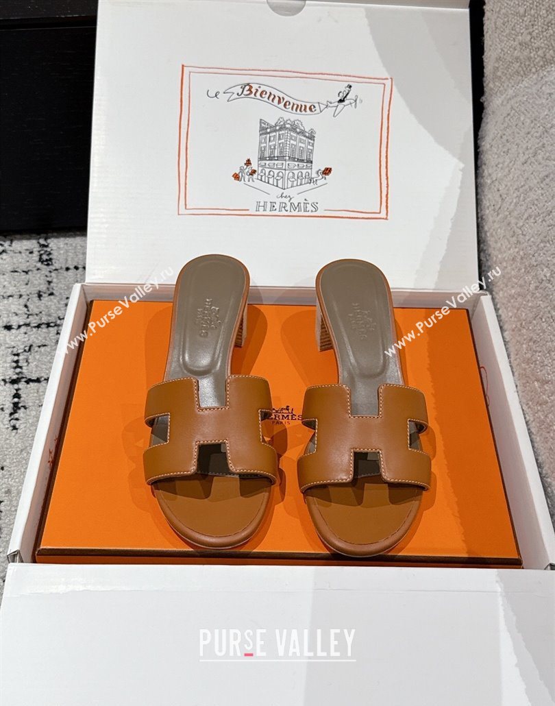 Hermes Classic Oasis Heel Slides Sandal 4.5cm in Shiny Calfskin Brown 16 2025 0606 (MD-250606113)