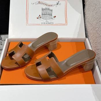 Hermes Classic Oasis Heel Slides Sandal 4.5cm in Shiny Calfskin Brown 16 2025 0606 (MD-250606113)
