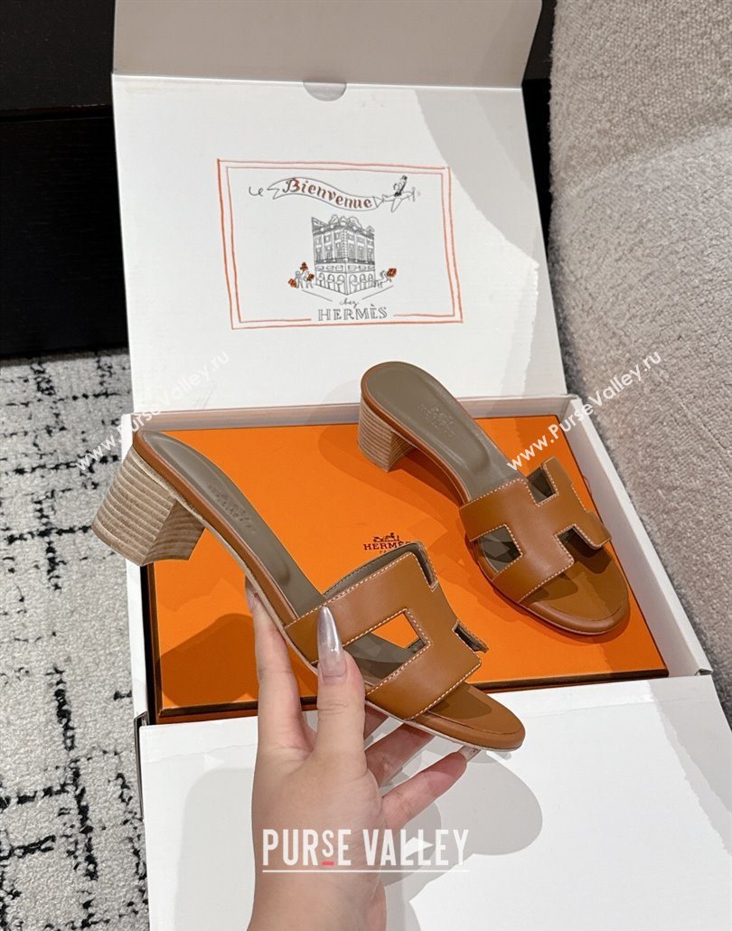 Hermes Classic Oasis Heel Slides Sandal 4.5cm in Shiny Calfskin Brown 16 2025 0606 (MD-250606113)
