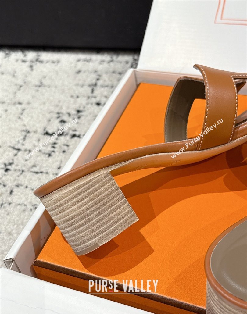 Hermes Classic Oasis Heel Slides Sandal 4.5cm in Shiny Calfskin Brown 16 2025 0606 (MD-250606113)