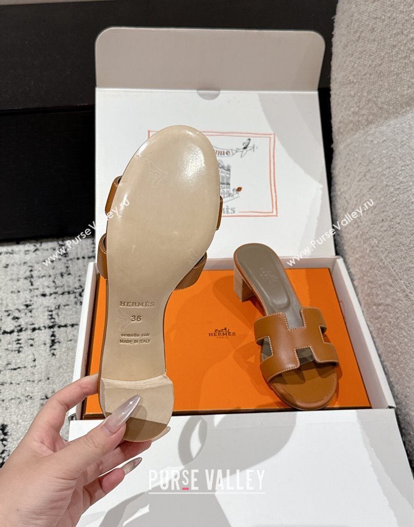 Hermes Classic Oasis Heel Slides Sandal 4.5cm in Shiny Calfskin Brown 16 2025 0606 (MD-250606113)
