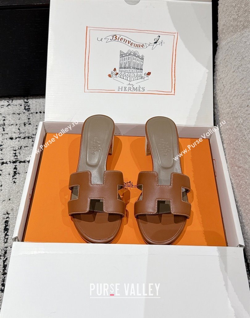 Hermes Classic Oasis Heel Slides Sandal 4.5cm in Shiny Calfskin Dark Brown 2025 0606 (MD-250606114)