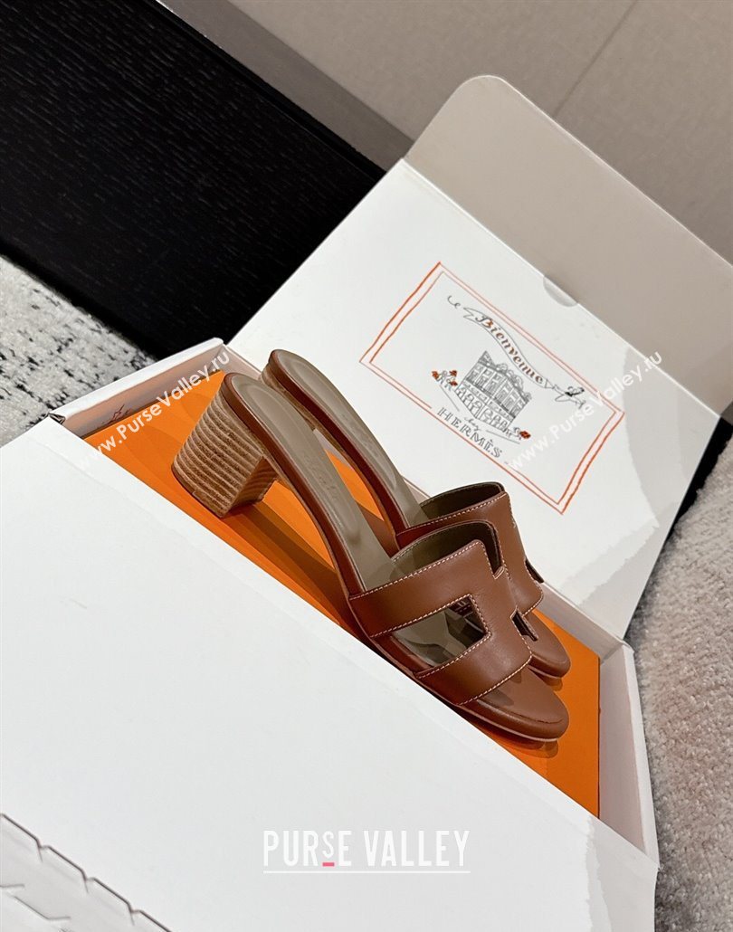 Hermes Classic Oasis Heel Slides Sandal 4.5cm in Shiny Calfskin Dark Brown 2025 0606 (MD-250606114)
