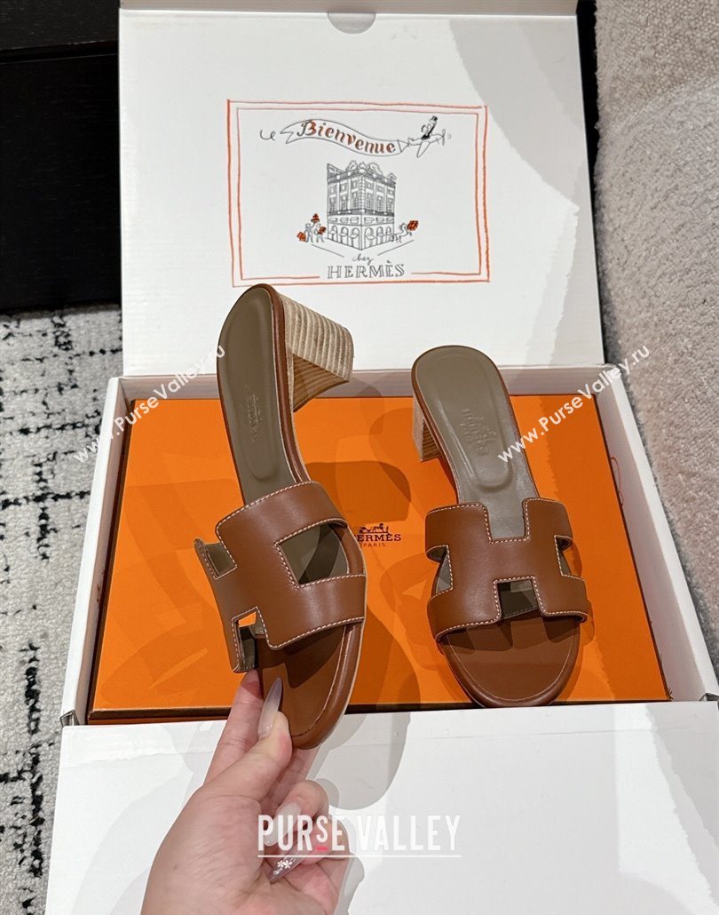 Hermes Classic Oasis Heel Slides Sandal 4.5cm in Shiny Calfskin Dark Brown 2025 0606 (MD-250606114)