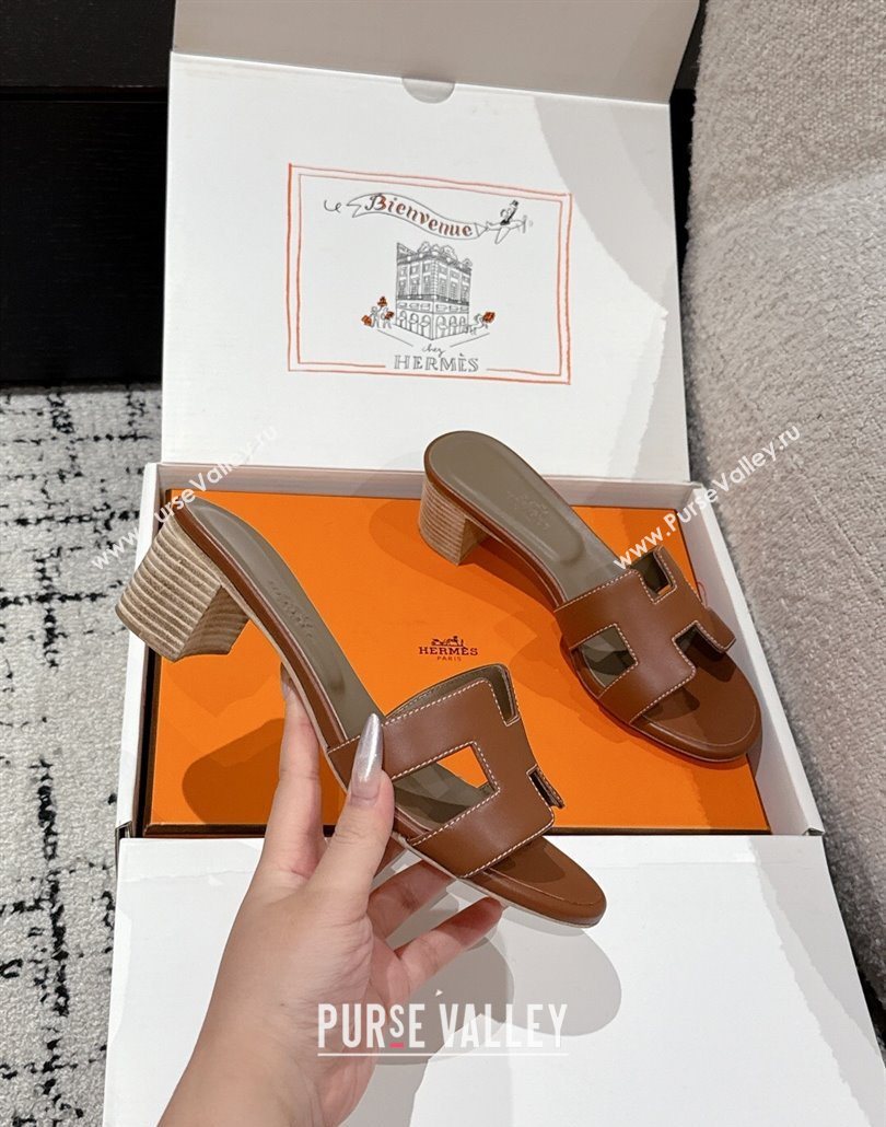 Hermes Classic Oasis Heel Slides Sandal 4.5cm in Shiny Calfskin Dark Brown 2025 0606 (MD-250606114)