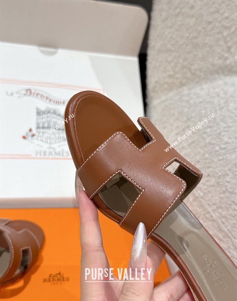 Hermes Classic Oasis Heel Slides Sandal 4.5cm in Shiny Calfskin Dark Brown 2025 0606 (MD-250606114)