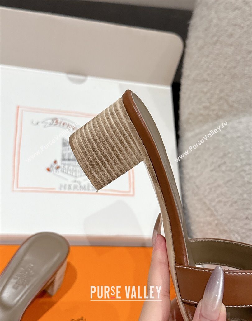 Hermes Classic Oasis Heel Slides Sandal 4.5cm in Shiny Calfskin Dark Brown 2025 0606 (MD-250606114)