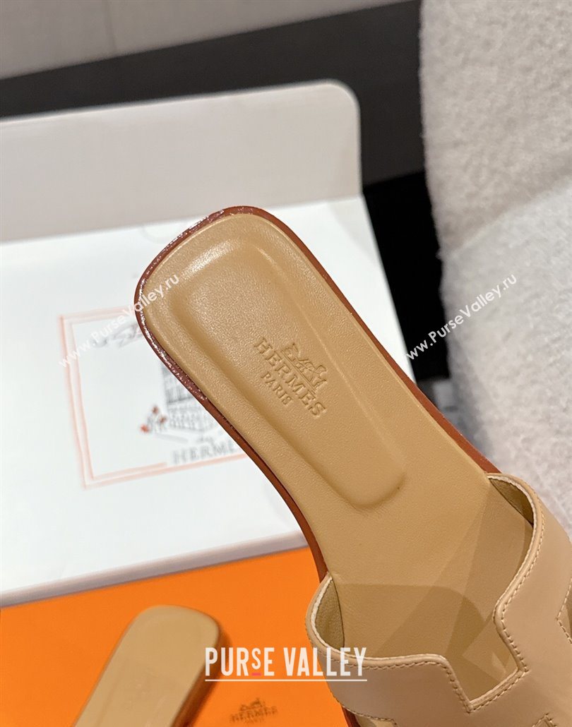 Hermes Classic Oran Flat Slides Sandal in Shiny Calfskin Light Brown 2025 0606 (MD-250606116)