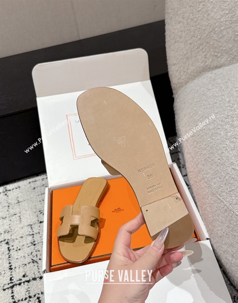 Hermes Classic Oran Flat Slides Sandal in Shiny Calfskin Light Brown 2025 0606 (MD-250606116)