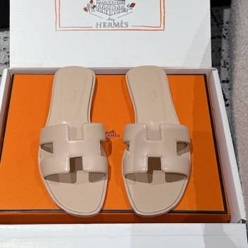 Hermes Classic Oran Flat Slides Sandal in Shiny Calfskin Rose Beige 2025 0606 (MD-250606117)