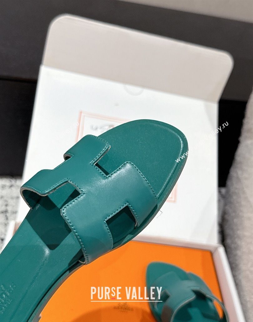 Hermes Classic Oran Flat Slides Sandal in Shiny Calfskin Green 02 2025 0606 (MD-250606118)