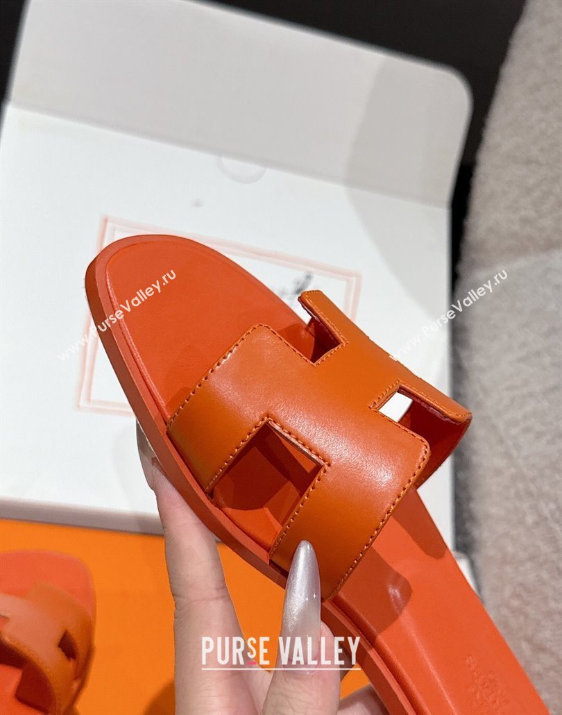 Hermes Classic Oran Flat Slides Sandal in Shiny Calfskin Orange 11 2025 0606 (MD-250606133)