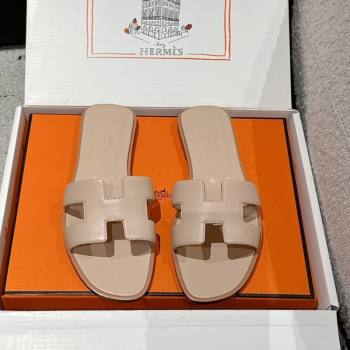 Hermes Classic Oran Flat Slides Sandal in Shiny Calfskin Nude Pink 2025 0606 (MD-250606135)