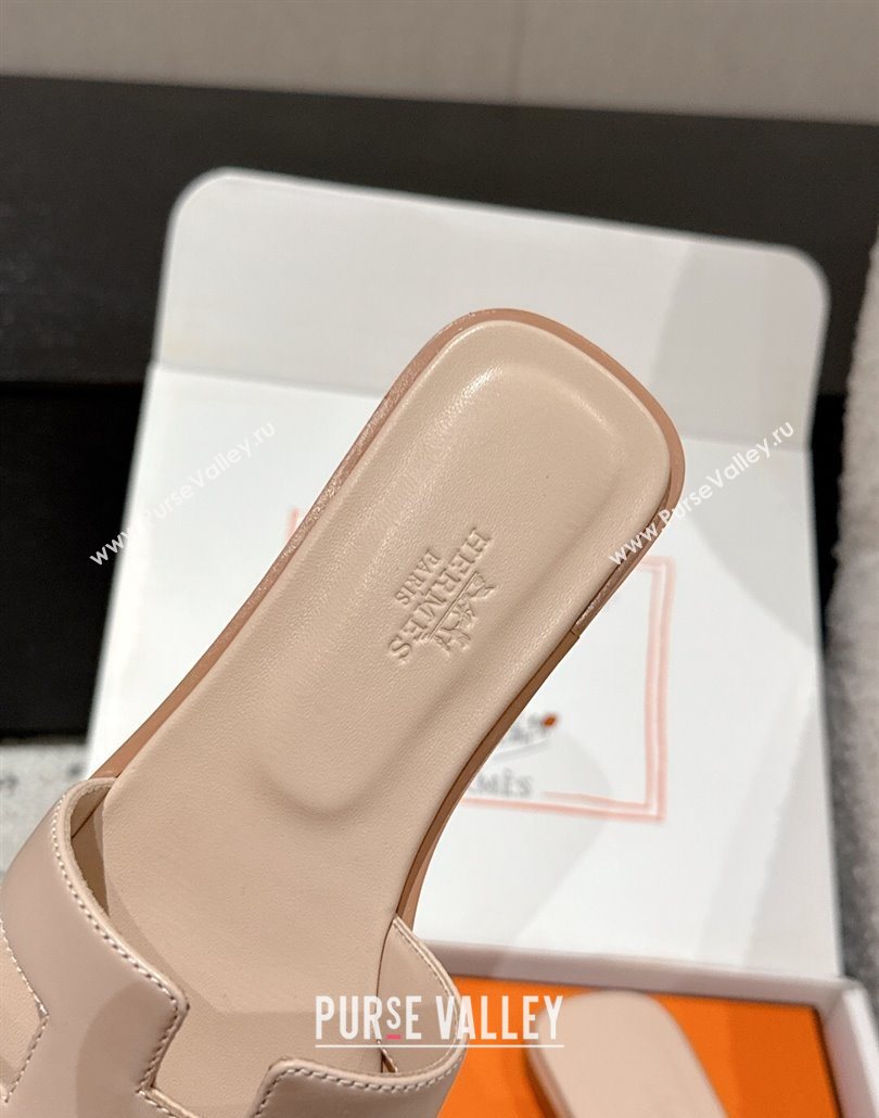 Hermes Classic Oran Flat Slides Sandal in Shiny Calfskin Nude Pink 2025 0606 (MD-250606135)