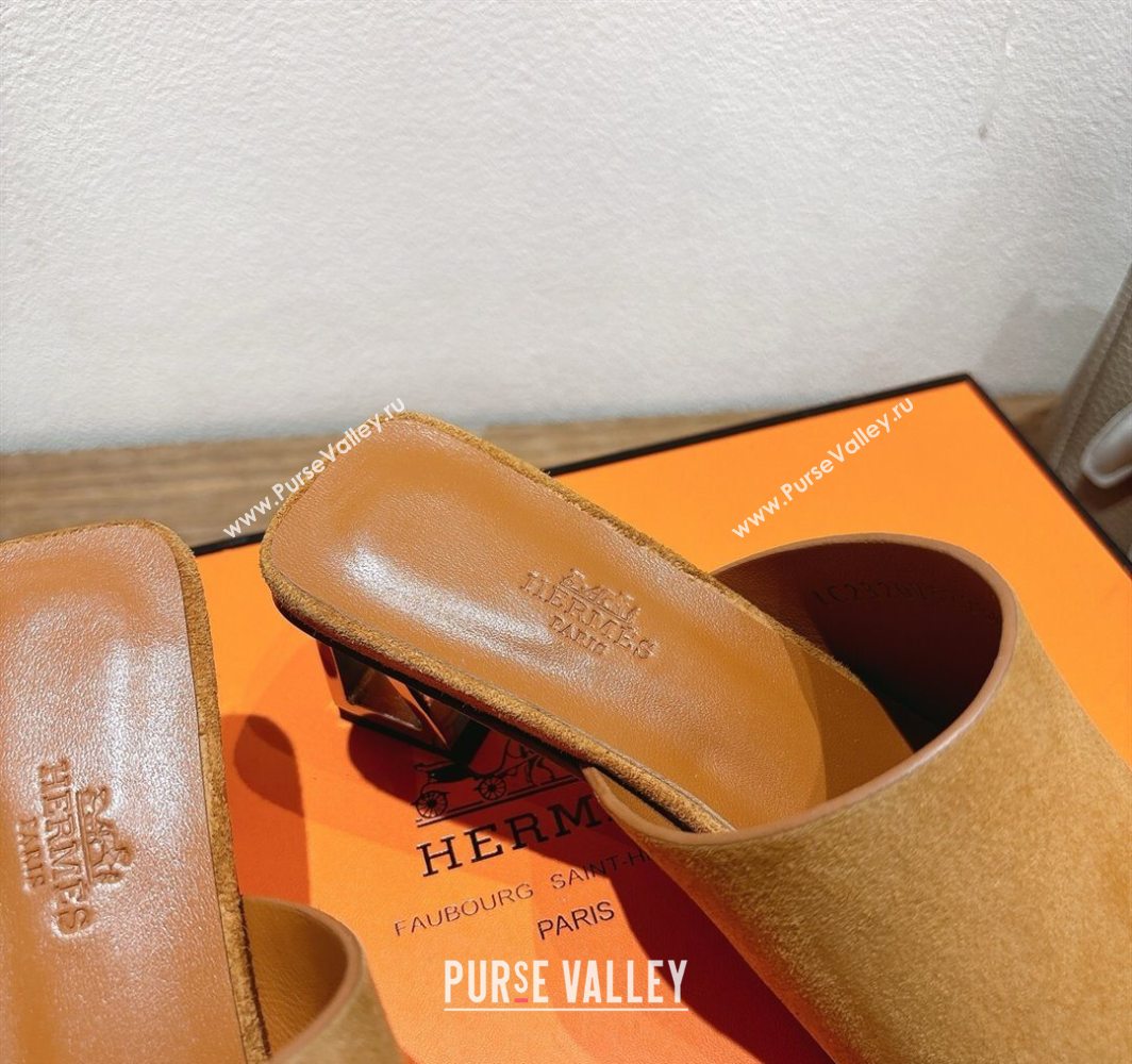 Hermes Kristal Heel Slides Sandal in Suede Brown 2025 (MD-250606067)