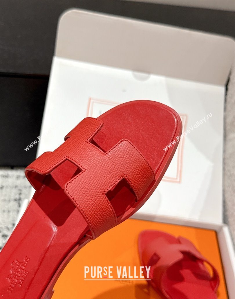 Hermes Classic Oran Flat Slides Sandal in Palm-Grained Leather Red 01 2025 0606 (MD-250606144)