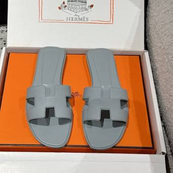 Hermes Classic Oran Flat Slides Sandal in Palm-Grained Leather Grey 04 2025 0606 (MD-250606147)
