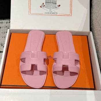 Hermes Classic Oran Flat Slides Sandal in Palm-Grained Leather Pink 07 2025 0606 (MD-250606150)