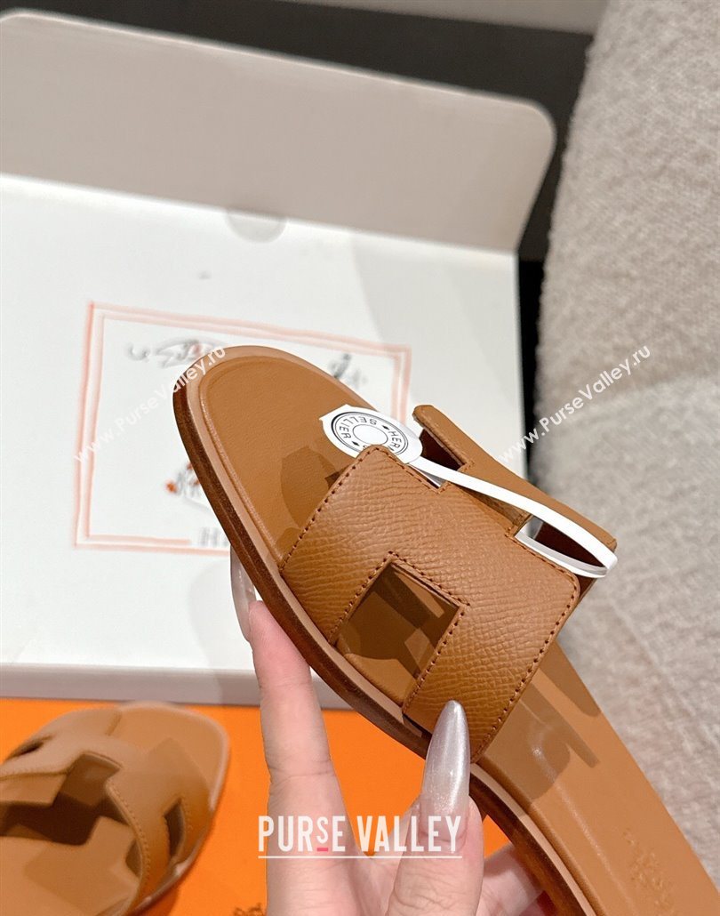 Hermes Classic Oran Flat Slides Sandal in Palm-Grained Leather Brown 08 2025 0606 (MD-250606151)