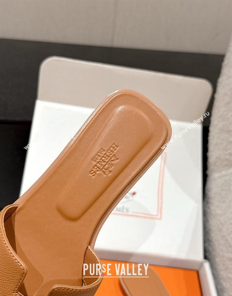 Hermes Classic Oran Flat Slides Sandal in Palm-Grained Leather Brown 08 2025 0606 (MD-250606151)