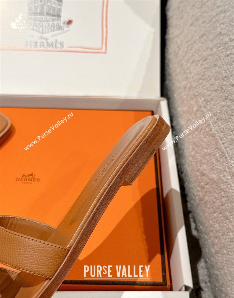 Hermes Classic Oran Flat Slides Sandal in Palm-Grained Leather Brown 08 2025 0606 (MD-250606151)