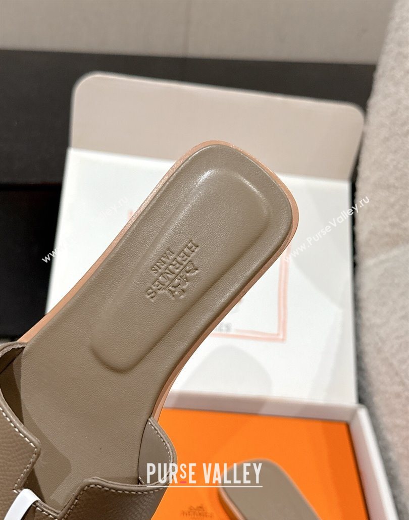 Hermes Classic Oran Flat Slides Sandal in Palm-Grained Leather Grey 10 2025 0606 (MD-250606153)
