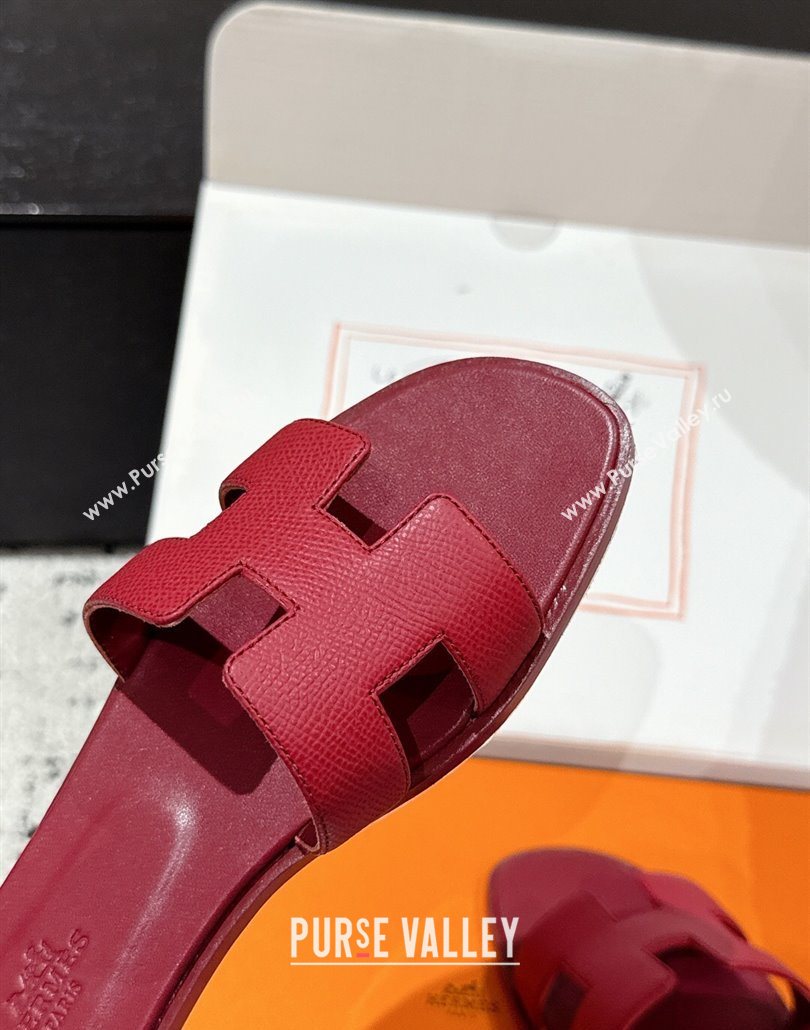Hermes Classic Oran Flat Slides Sandal in Palm-Grained Leather Dark Burgundy 2025 0606 (MD-250606159)