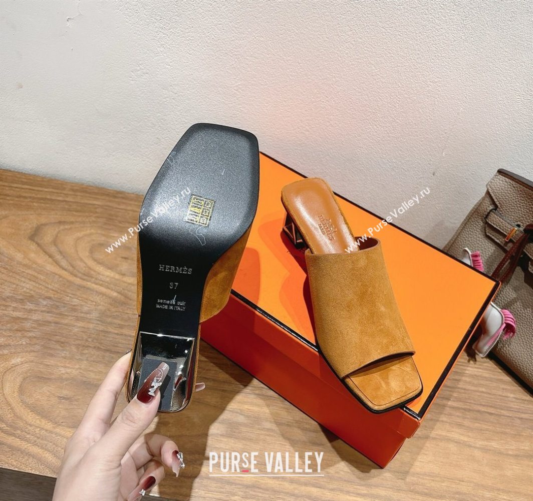Hermes Kristal Heel Slides Sandal in Suede Brown 2025 (MD-250606067)
