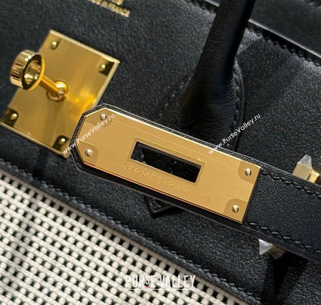 Hermes Birkin 30cm Bag in Waffle Pattern Canvas and Swift Calfskin with Gold Hardware Black/White 2025 (Half Handmade) (FL-25070