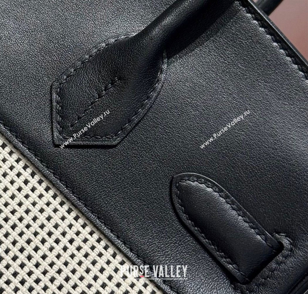 Hermes Birkin 30cm Bag in Waffle Pattern Canvas and Swift Calfskin with Gold Hardware Black/White 2025 (Half Handmade) (FL-25070