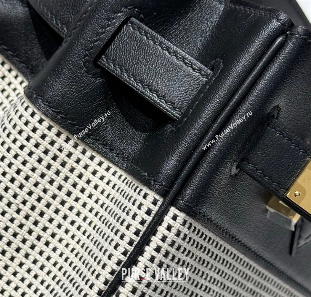 Hermes Birkin 30cm Bag in Waffle Pattern Canvas and Swift Calfskin with Gold Hardware Black/White 2025 (Half Handmade) (FL-25070